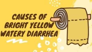 a design with yellow background and toilet roll to describe bright yellow watery diarrhea.