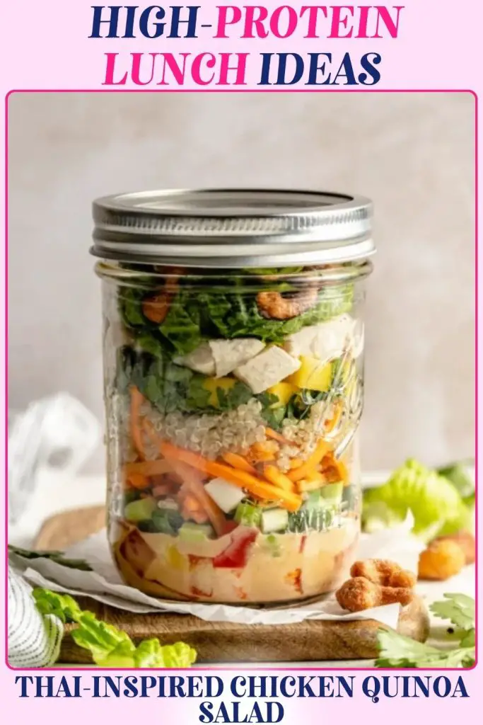 Thai chicken quinoa salad loaded with chicken, quinoa, mango, and crunchy veggies, a bright high protein lunch recipe safe for both weight loss and muscle recovery.