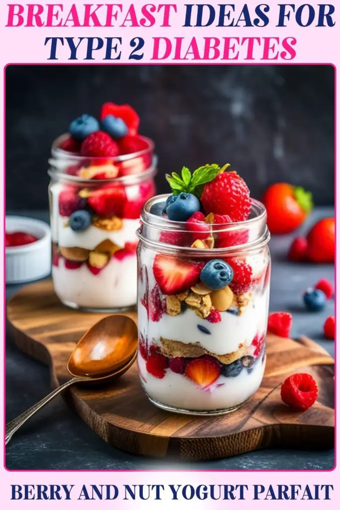 Berry & Nut Yogurt Parfait layered with unsweetened yogurt, nuts, and fresh berries, built as a diabetes-friendly breakfast that balances flavor and blood sugar.