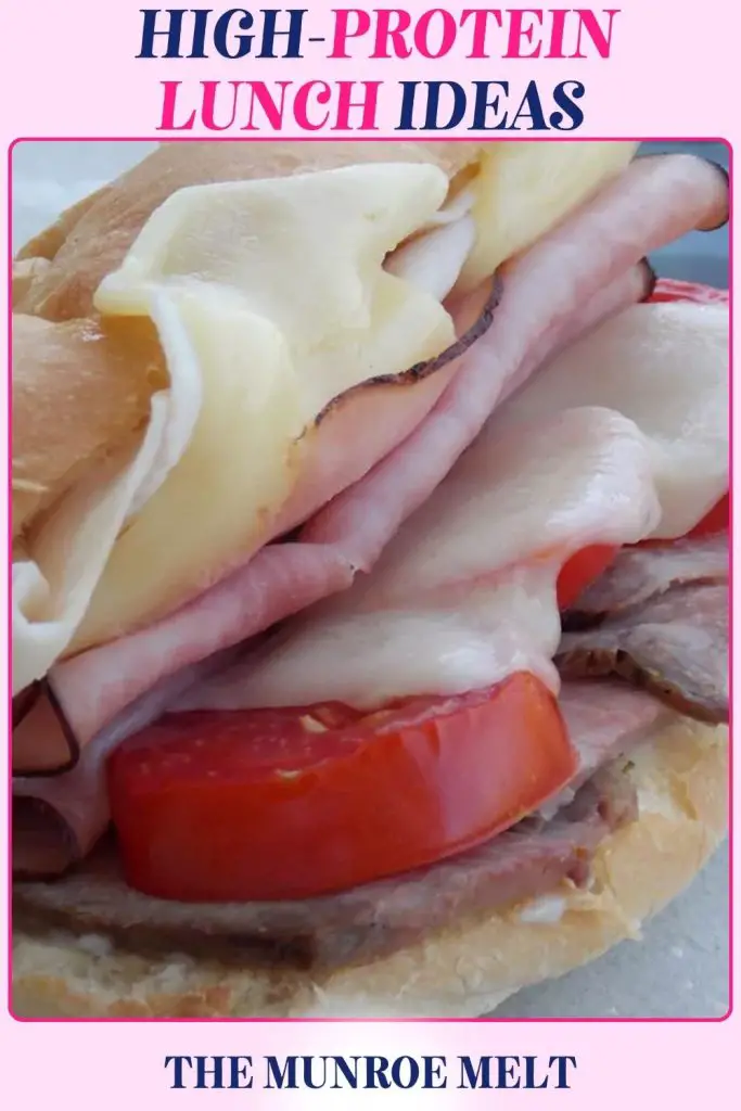 Munroe melt with sliced meats, dijonnaise, and melty cheese inside a roll, giving you a high protein lunch recipe that works for muscle growth and weight control.
