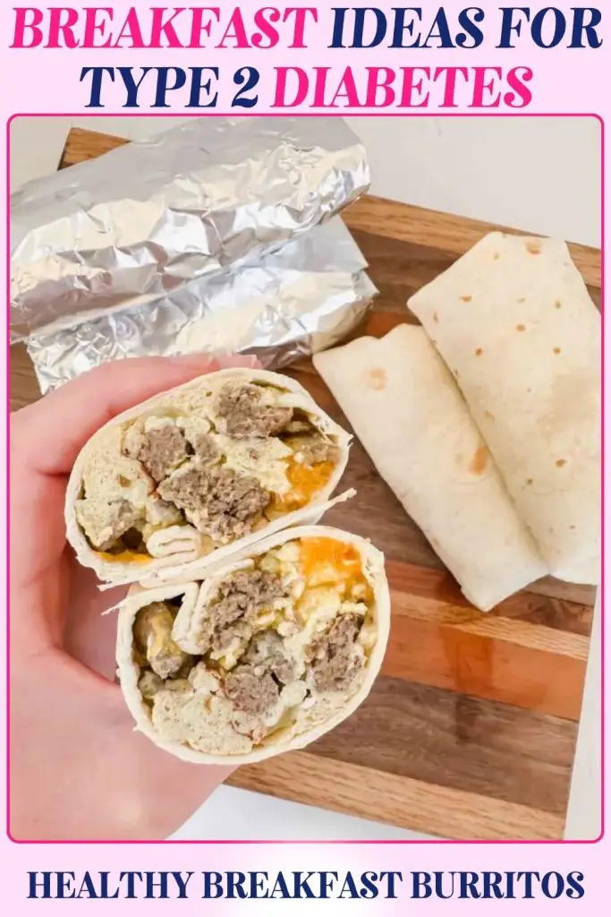 Healthy Breakfast Burritos filled with eggs, sausage, and vegetables, making them a hearty option that suits the needs of Type 2 diabetes balance.
