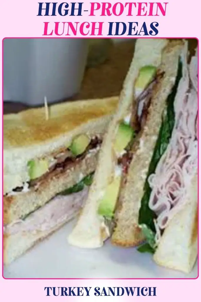 Turkey sandwich with guacamole, sprouts, and smoked turkey breast, offering a fresh high protein lunch recipe that supports muscle strength while helping with weight loss.