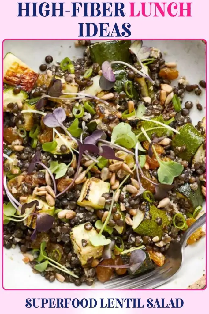 Superfood Lentil Salad with lentils, zucchini, and seeds. A high-fiber, gut-friendly lunch supporting digestion and constipation relief.