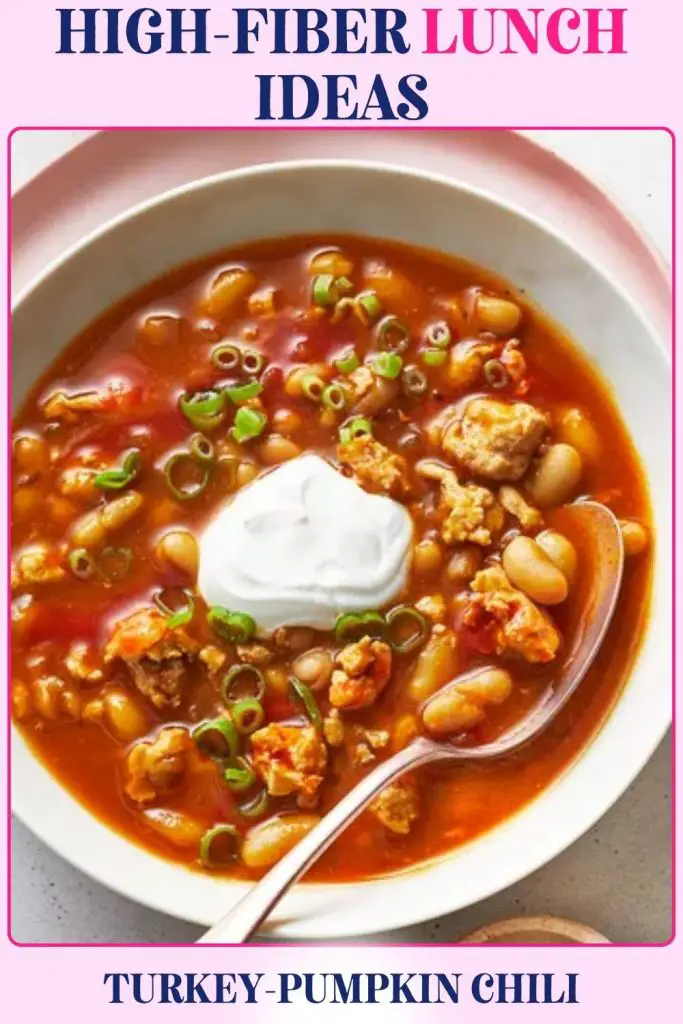 Turkey-Pumpkin Chili with pumpkin, beans, and lean turkey. A hearty high-fiber lunch that supports gut health and helps with constipation naturally.